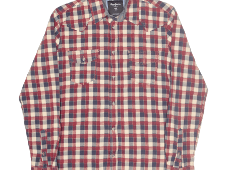 PEPE JEANS Shirt Red Check Long Sleeve Mens S Fashion