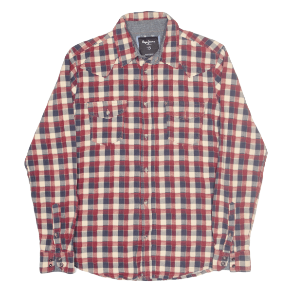 PEPE JEANS Shirt Red Check Long Sleeve Mens S Fashion