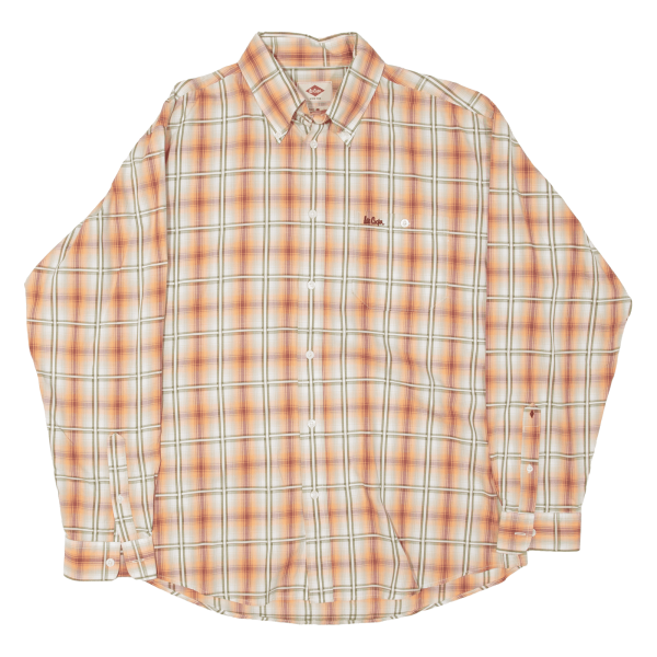 LEE COOPER Shirt Orange Plaid Long Sleeve Mens L on Sale