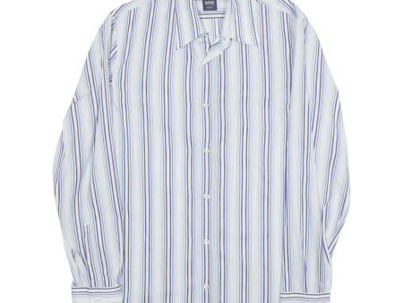 HUGO BOSS Slim Fit Shirt Blue Striped Long Sleeve Mens S For Discount