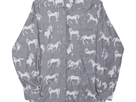 ATELIER JENNI Horses Shirt Grey Long Sleeve Mens XS Online Sale